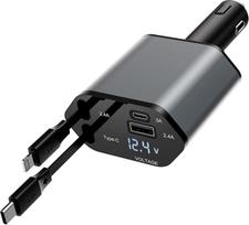 120 W USB-C automobilinis įkroviklis su cigarečių degiklio jungtimi, 4-in-1 greitasis automobilinis įkroviklis su PD ir QC3.0, LED įtampos rodytuvas, USB-A ir USB-C automobilinis įkroviklis, skirtas „iPhone“, „Samsung“, „Xiaomi“ ir „iPad“ įrenginiams