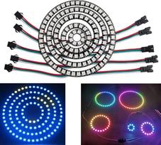 128 LED WS2812B RGB žiedas, 5 V, adresuojamas, skirtas „Arduino“, „Pi“, ESP8266 | 128 adresuojamų WS2812B RGB šviesos diodų, išdėstytų žiedu su integruotais valdikliais, 5 V nuolatinė srovė, idealiai tinka „Arduino“, „Raspberry Pi“, ESP8266 projektams