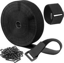 12M Velcro dirželiai, reguliuojami kabelių dirželiai su 40 sagtimis, Velcro tvirtinimo detalės, nemokamas pjovimo ilgis, daugkartinio naudojimo nailono tvirtinimo kabelių kaklaraiščiai, skirti organizatoriui ar saugojimui, 5 cm pločio, juodi