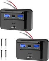 12V USB C lizdas įkrovimo lizdas 66W automobilinis įkroviklis Mobilusis telefonas Greitasis įkrovimas Dvigubas QC3.0 ir PD3.0 atsparus vandeniui su jungikliu 12V-24V automobiliui, valčiai, nameliams ant ratų