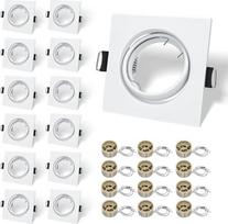 12x LED įleidžiamas prožektoriaus rėmelis su GU10 lizdu, kvadratinis matinės baltos spalvos metalinis tvirtinimo rėmelis, 68-80 mm skylės matmuo, pasukamas 30° kampu, su GU10 lizdu LED arba halogeninėms lemputėms