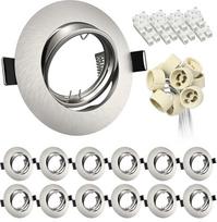 12x Įleidžiami prožektoriai GU10 Įleidžiami žibintai Pasukamas apvalus montavimo rėmelis 68 mm LED prožektoriai 230 V Šlifuotas nerūdijantis plienas Įleidžiami prožektoriai Rėmelis su GU10 lizdu LED arba halogeniniams šviestuvams