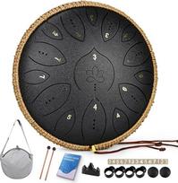 13 colių 15 tonų rankinis būgnas suaugusiesiems 440 Hz, C-dur rankinis būgnas, muzikos instrumentas su dainų knyga, plaktukais ir krepšiu, juodas