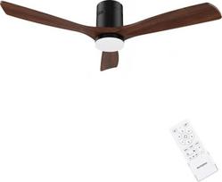 132 cm medinis lubų ventiliatorius su apšvietimu, tylus, tamsaus medžio spalvos | Reguliuojamo ryškumo LED lemputė 24 W, tylus nuolatinės srovės variklis 38 W, nuotolinio valdymo pultas su atminties funkcija, 6 greičiai, 1/3/6 val. laikmatis, skirtas svet
