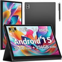 14 colių planšetinis kompiuteris su „Android 15“, jutikliniu ekranu, 5G ir „Wi-Fi“, 36GB + 256GB / 11580 mAh / 20 W / 13 + 8 MP / aštuonių branduolių procesorius / „Face ID“ / TÜV / GMS / „Bluetooth“ 5.0 / GPS / planšetinis kompiuteris su dėklu, juodos