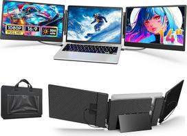 14 colių monitoriaus išplėtimas, FHD IPS nešiojamojo kompiuterio ekrano išplėtimas, trijų ekranų išplėtimas su plačiu metaliniu laikikliu, HDMI/USB-A/Type-C „Plug & Play“ nešiojamasis monitorius, skirtas „Windows“ ir „Mac“