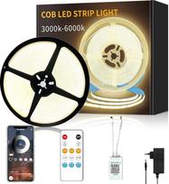 15 m ilgio kob LED juosta, programėlės valdymas, su nuotolinio valdymo pulteliu, DC24 V 3000 K šiltos baltos spalvos LED juosta, lanksti reguliuojamo ryškumo COB LED juosta, skirta miegamajam, kambariui, "pasidaryk pats" apdailai