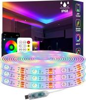 15 m ilgio „WS2812 RGB+IC“ LED juosta, IP68 atsparumas vandeniui, maitinama 5 V USB, sinchronizavimas su muzika, valdymas per „Bluetooth“ programėlę arba radijo bangomis veikiantį nuotolinio valdymo pultą, apšvietimas balkonui, terasai, kempingui, sodui,