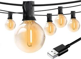 15 m USB LED girlianda lauke, 5 V G40 nedūžtančios plastikinės lemputės, vandeniui atsparios terasos girliandos sodui, vestuvėms, kempingui ir vakarėlių dekoravimui