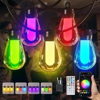 15 m spalvingos lauko ir vidaus girliandos su 20 LED lemputėmis, reguliuojamo ryškumo RGB girliandos lauke, daugiau nei 1000 režimų, skirtos vakarėliams, terasoms, alaus sodams, pavėsinėms, balkonams, sodams, Helovinui ir Kalėdoms (per programėlę)