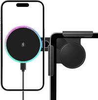15 W RGB mobiliojo telefono laikiklis, skirtas „Tesla Model 3/Y/X/S“ automobiliams, „MagSafe“ mobiliojo telefono laikiklis su magnetu ir 1 m ilgio C-C kabeliu, skirtas „iPhone 12–16“ serijos telefonams ir „MagSafe“ dėklams (spalvotas RGB)