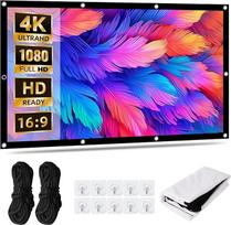 150 colių 16:9 4K HD ekraninis projektorius, nešiojamas projekcijos ekranas, pagamintas iš sustorinto „Milk Silk“ audinio, komplekte su 10 kabliukų ir 2 tvirtinimo virvėmis, tinka namų kinui, biurui, mokyklai ir naudojimui lauke