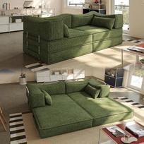 160 cm pločio sofos-lova, ant grindų statoma sofos-lova su pagalvėmis atlošui ir porankiais, patogi išskleidžiama futoninė sofa, modulinė dvivietė sofa be spyruoklinio įdėklo, skirta svetainei, neslystanti (žalia)