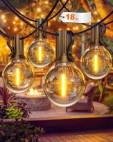 18 m lauko girliandų su maitinimu iš elektros tinklo, G40 LED lauko girliandos su 25 + 1 lemputėmis, IP65 atsparumas vandeniui, 2700 K šiltos baltos spalvos lauko girliandos su maitinimu iš elektros tinklo, skirtos balkonui, sodui, vestuvėms, vakarėliams