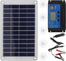 18 W saulės kolektorius avariniam įkrovimui su 30 A reguliatoriumi, 1 komplektas, juodos spalvos | Monokristalinis silicis, plastikinis korpusas, dvi USB ir DC jungtys, skirtas lauko auginimui ir kelionėms
