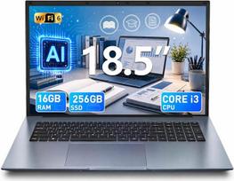 18,5 colių „Full HD“ IPS nešiojamasis kompiuteris, 16GB RAM, 256GB SSD, „Core i3“ procesorius | Dirbtinis intelektas (AI) produktyvumui | „Wi-Fi 6“ | „Bluetooth 5.2“ | Daugiafunkcinis „USB-C“ jungtis | Idealiai tinka namų biurui, mokymuisi ir verslui |