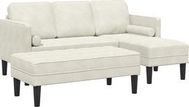 2 dalių modulinė sofa su poliesterio aksomo apmušalu ir kreminės spalvos pagalvėlėmis, kompaktiškas 2 dalių sofų komplektas, kampinė sofa su poliesterio aksomo apmušalu