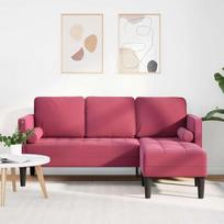 2 dalių modulinė sofa su poliesterio aksomo apmušalu ir vyno raudonumo pagalvėlėmis, kompaktiškas 2 dalių sofų komplektas, kampinė sofa su poliesterio aksomo apmušalu