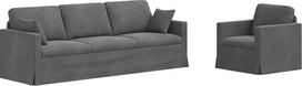 2 dalių modulinis sofų komplektas, tamsiai pilkos spalvos aksomas, 228 x 78 x 80 cm, su juodu metaliniu rėmu, patogios putų pagalvėlės, universaliai derinamas svetainėje ir miegamajame