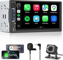 2 DIN automobilinis radijas su „Bluetooth“, ekranu, belaidžiu „CarPlay“ ir „Android Auto“
