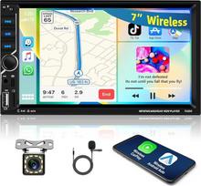 2 DIN „CarPlay“ automobilių grotuvas su „Bluetooth“ 5.1, 7 colių HD jutikliniu ekranu, „Android Auto“ palaikymu, „MirrorLink“, FM radiju, USB, AUX, įkrovimo funkcija ir atbulinės eigos kamera