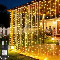 2 lauko šviesos užuolaidų pakuotė, 3 m x 3 m, 300 LED šviesos diodų, užuolaida su kištuku, 8 režimai, laikmatis, vandeniui atsparios šviesos, kabinamos ant sienos, balkono, vestuvių, pavėsinės, pavėsinės, terasos, sodo, lauko dekoracijos