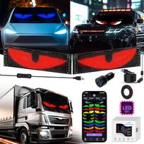 2 LED akių rinkinys sunkvežimiui ir automobiliui, 37 x 9 cm, velnio akys sunkvežimiui, lankstus velnio akių LED ekranas su programuojamu programėlės valdymu, tekstas, grafiti, įvairūs raštai, šviesos ženklas, LED švieslentė