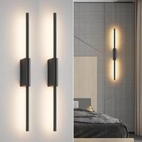 2 LED sieninių LED šviestuvų pakuotė su baterija, juoda, jutiklinė, nuotolinio valdymo su laikmačiu ir jungikliu, 60 cm, 7 W, reguliuojamo ryškumo, su baterija sieninis šviestuvas svetainei, miegamajam ir prieškambariui