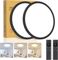2 LED lubų šviestuvų pakuotė Itin plonas lubų šviestuvas su nuotolinio valdymo pulteliu (3000 K - 6500 K), 24 W 2800 LM, IP44 | 30 cm skersmuo (2,4 cm) | Virtuvės šviestuvas Svetainė, Miegamasis, Vonios kambarys, Vonios kambarys, Juoda