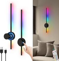 2 pakuočių akumuliatorinis sieninis šviestuvas 16 spalvų RGB reguliuojamas sieninis šviestuvas USB-C įkraunamas 5000 mAh nuimamas akumuliatorius 70 cm naktinis šviestuvas su nuotolinio valdymo pulteliu Jutiklinio valdymo sieninis šviestuvas miegamajam ir