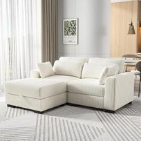 2 sėdimųjų vietų sofa Minkšta gyvenamasis kambarys Cheslong sofa lova šezlongas Modulinė grindų sofa L formos aksominė su pagalvėlėmis ir osmanu (smėlio spalvos, 2 sėdimos vietos + atrama kojoms)
