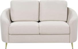 2 vietų smėlio spalvos sofa su porankiais, auksiniais kojelėmis, prašmatni, moderni, rožinė