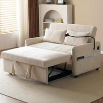 2 vietų sofa su miego funkcija, sulankstoma sofa-lova, dvigulė lova, maža sofa-lova, daugiafunkcinė sofa, minkšta sofa su reguliuojamu atlošu, mobiliojo telefono laikikliu ir USB lizdu, šenilinis audinys, smėlio spalvos