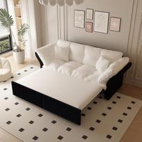 2 vietų sofa, 190 cm pločio sofa-lova – išskleidžiama sofa-lova, „3-in-1“ sofa su miego funkcija, su kapitonavimo apdaila ir 2 minkštomis pagalvėlėmis | Daugiafunkcinė velūrinė sofa-lova, smėlio spalvos/balta