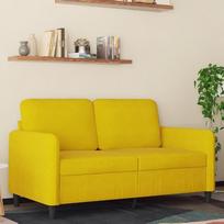 2 vietų sofa, apmušta sofa su pagalvėlėmis, sėdimoji pagalvėlė, „Mid-Century Modern“ stiliaus sofa, mažos sofos svetainei ir miegamajam, geltonos spalvos, 120 cm, aksominė