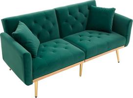 2 vietų sofa-lova su miego funkcija - reguliuojama aksominė sofa, sulankstoma ir taupanti vietą, maža sofa svetainei ir svečių kambariui (Smaragdo spalvos, 2 vietos)