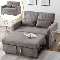 2 vietų sofa-lova su miego funkcija, išskleidžiama sulankstoma sofa su 3 pakopomis reguliuojamu atlošu ir pagalvėle, iš kvėpuojančio medvilnės ir lino audinio, skirta svetainei (pilka)