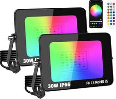 2 vnt. 30 W LED prožektorių lauke, išmanusis RGB "pasidaryk pats" scenų spalvų keitimo kraštovaizdžio apšvietimas su programėlės valdymu, IP66 vandeniui atsparus prožektorius su kištuku sodui, kiemams, scenai, namams