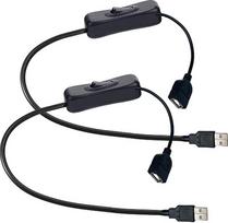 2 vnt. 5 V USB įjungimo/išjungimo jungiklis su vyriškais ir moteriškais jungtimis (juodos spalvos), vyriškas prailginimo kabelis 50 cm, 22 AWG laidai; lengvai įjungiamas ir išjungiamas, skirtas kompiuteriui, televizoriui ir automobiliui