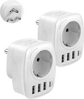 2 vnt. adapteris iš Vokietijos į Pietų Afriką, M tipo kelioninis adapteris su 3 USB ir 1 USB, Pietų Afrikos Namibijos, Lesoto, Mozambiko lizdo adapteris