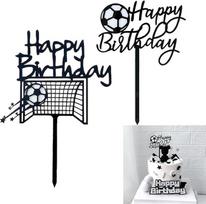 2 vnt. futbolo torto papuošimų rinkinys, akriliniai torto papuošimai su užrašu „Happy Birthday“, skirti futbolo teminėms gimtadienio šventėms, daugkartinio naudojimo torto papuošimai kūrybingam dekoravimui