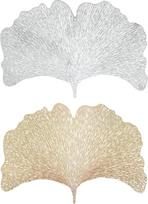 2 vnt. ginkgo lapų formos sidabrinės PVC stalo servetėlės, neslystančios, skirtos namams, lengvai valomos ir laikomos, elegantiška valgomojo stalo dekoracija
