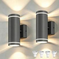 2 vnt. lauko sieninis šviestuvas „Up and Down“ IP65 GU10 | Nerūdijančio plieno IP65 vandeniui atsparus lauko sieninis šviestuvas su 4×5 W 3000 K šiltos baltos spalvos GU10 lemputėmis, LED lauko šviestuvai namo sienai, antracito spalvos