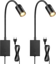 2 vnt. LED skaitymo lempų rinkinys su jungikliu, 3 W šiltos baltos šviesos lempa prie lovos