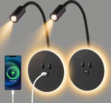 2 vnt. LED skaitymo lempų, sieninių lempų, lempų su lankstiuoju kakleliu, skaitymo lempų prie lovos, reguliuojamų sieninių lempų prie lovos, su USB įkrovimo prievadu ir jungikliu, sieninių lempų koridoriui (šilta šviesa 3 W + 9 W) (juodos spalvos)
