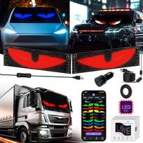 2 vnt. LED „akių“ rinkinys sunkvežimiams ir lengviesiems automobiliams, 37 x 9 cm, „Devil Eyes Truck“, lankstus „Devil Eyes“ LED ekranas su programuojamu valdymu per programėlę, tekstas, grafiti, įvairūs raštai, šviesinis ženklas, LED rezultatų lentelė
