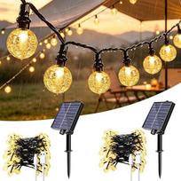 2 vnt. saulės energija maitinamų lauko girliandų rinkinys, 12 m, 100 LED, USB, atsparus vandeniui