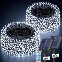 2 vnt. saulės energija maitinamų lauko girliandų rinkinys, 2 x 200 LED, 20 m girliandos, saulės energija maitinamos, atsparios oro sąlygoms, su 8 režimais, nuotolinio valdymo pultu ir laikmačiu, Kalėdų apšvietimas balkonui, sodui, terasai, vestuvėms, stil