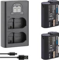2 vnt. „Blumax“ baterijų, suderinamų su „Nikon“ EN-EL15 [2250 mAh] + plonas dvigubas įkroviklis EN-EL15c, EN-EL15b, EN-EL15a, skirtas fotoaparatams D800, D850, D7200, D7500, Z8, Z7 II, Z6 II, Z5, Zf