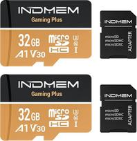 2 vnt. „microSD“ kortelių rinkinys, 32GB, užtikrinantis didelį greitį (skaitymo greitis – 90MB/s, rašymo greitis – 25MB/s), suderinamas su DSLR fotoaparatais, dronais, veiksmo kameromis ir nešiojamaisiais įrenginiais (2 „microSD“ kortelės + 2 adapteria